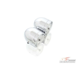 CUSTOM ACCES DOUBLE HALOGEN STAINLESS STEEL HEADLIGHT - COD. FD0001J - Approved. Voltage: 12V. Rated power: 60/55W. Dimensions